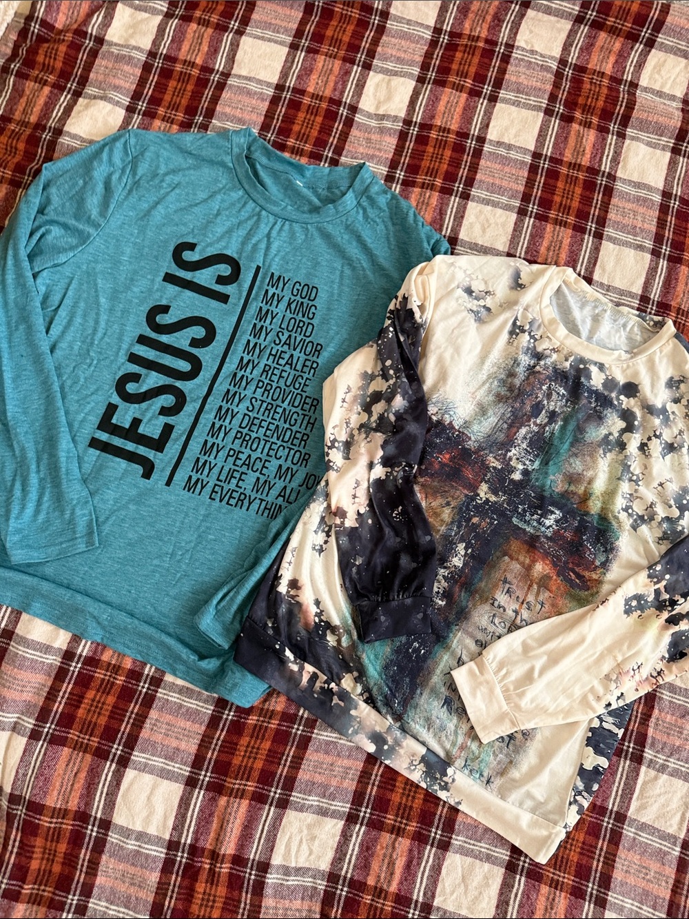 Womens Long-Sleeve Jesus Graphic Tee - Teal XL Cross Tee- L